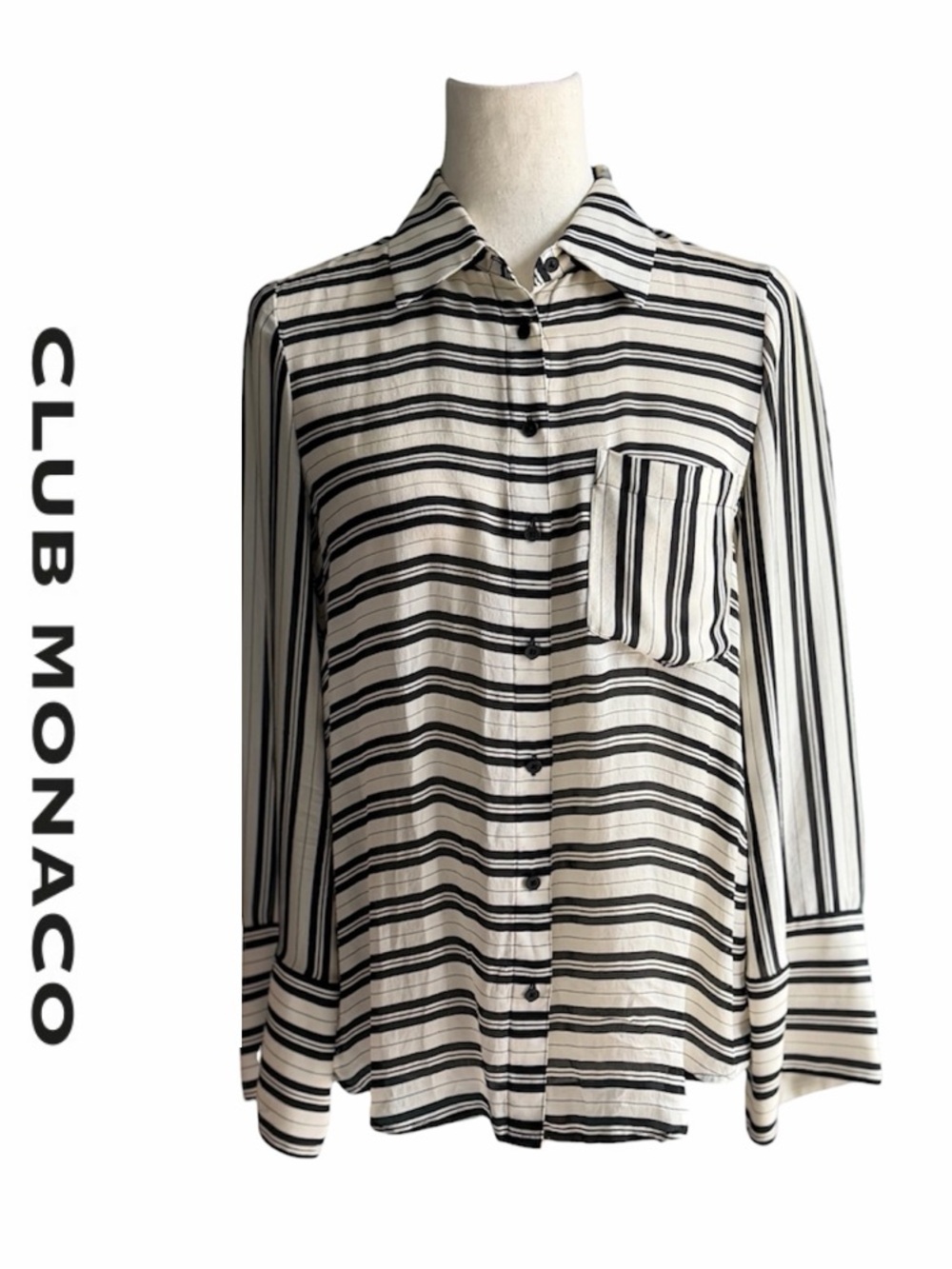 Club Monaco Black and White Striped Button-Down Women’s Shirt Blouse XS